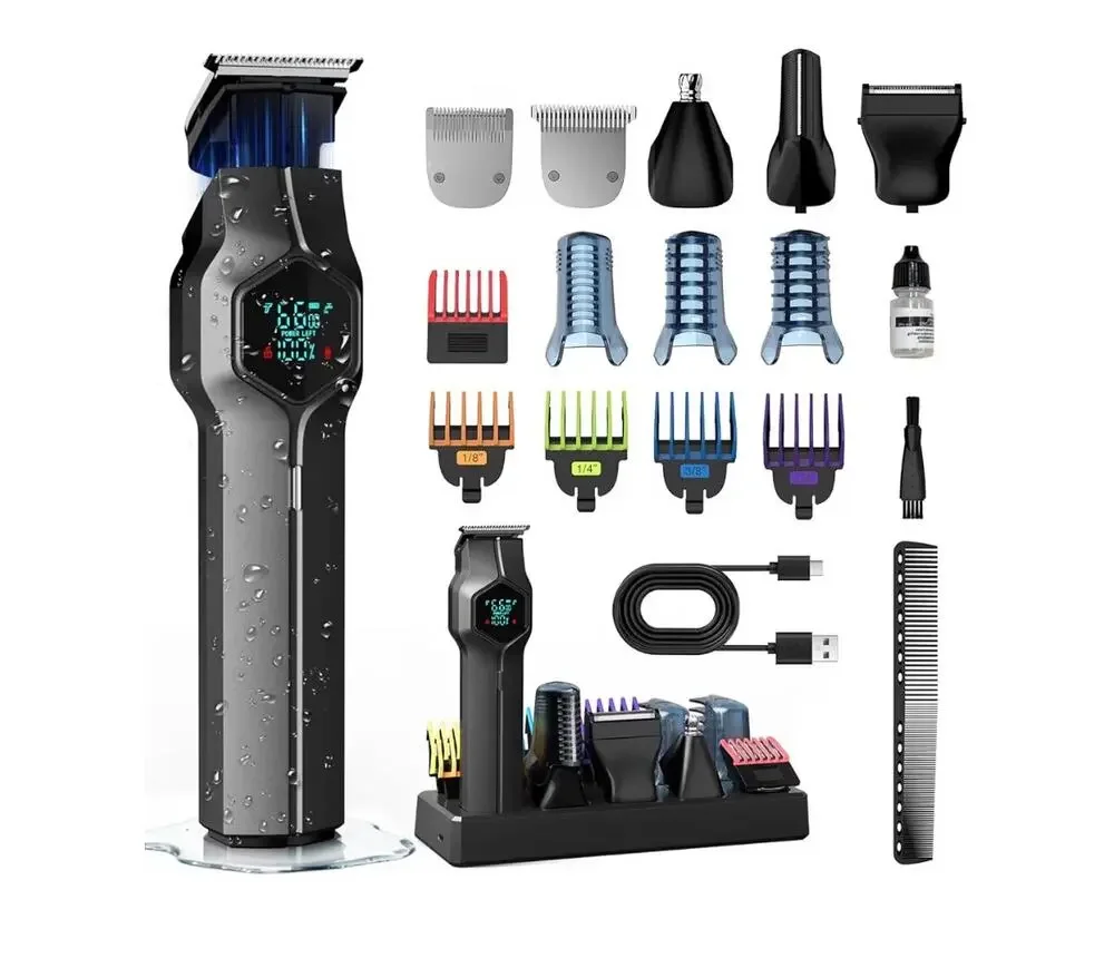 TRIMX Beard Trimmer menMagnetic Snap-on Replacement Heads Charging Dock, IPX7